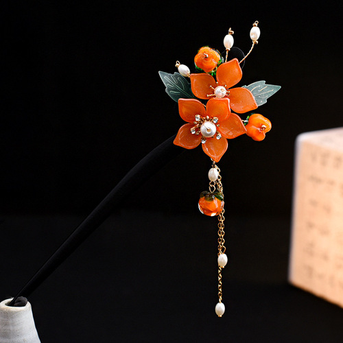 Ancient Style Hairpins for Women, Elegant New Chinese Style Hair Ornament, Tassel Pendant for Updo, Simple Brooch with Lychee Beads, Wooden Hairpin Headpiece for Qipao