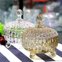 水晶玻璃碗果盘带盖水果盘家用客厅糖果罐醉虾干果盅瓜子盒a^