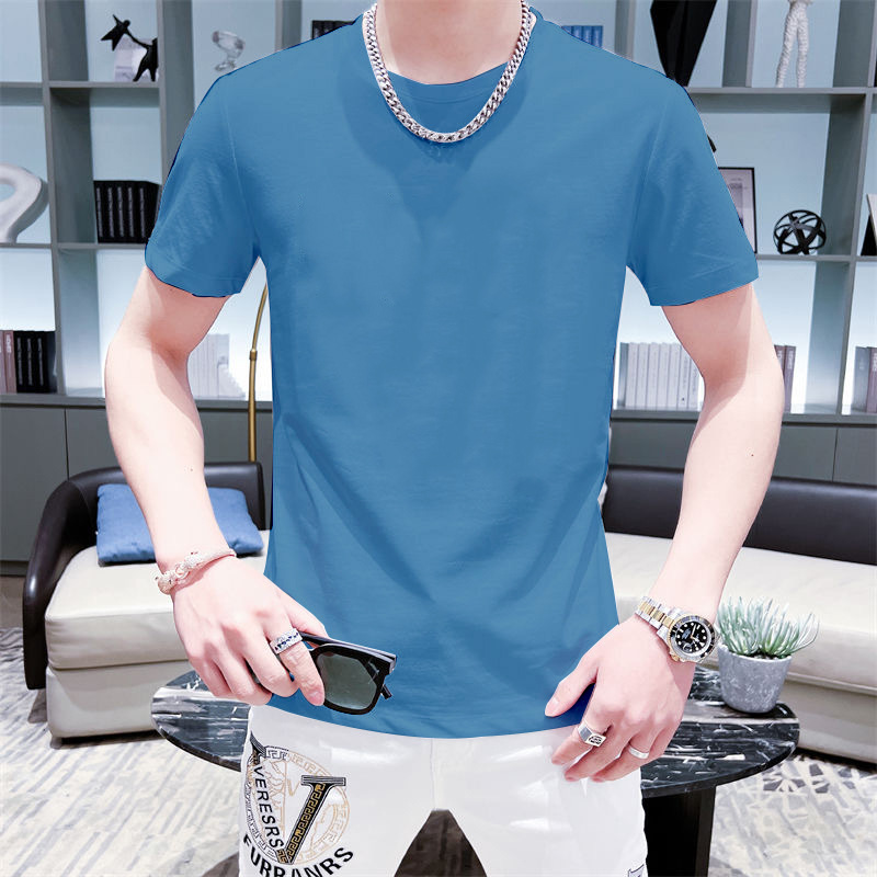 Verano nuevos hombres de moda corto cuello redondo color sólido ropa superior de manga corta Camiseta de los hombres camiseta versátil casual slim fit t