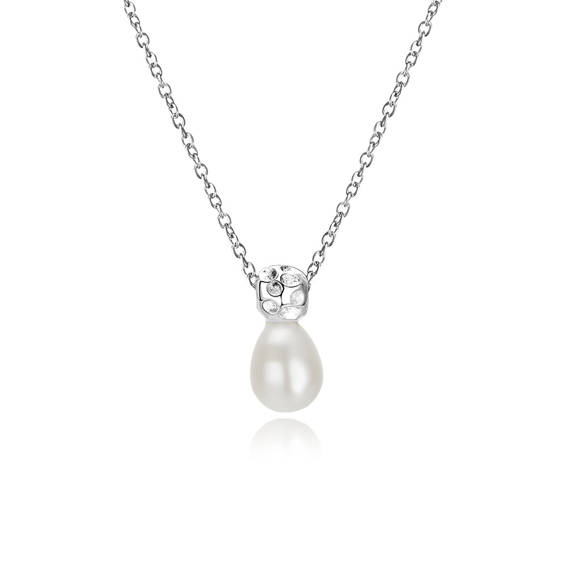 S925 plata esterlina barroco collar de perlas de agua dulce de las mujeres elegante collar de luz de lujo nicho diseño de alto grado Cadena de clavícula