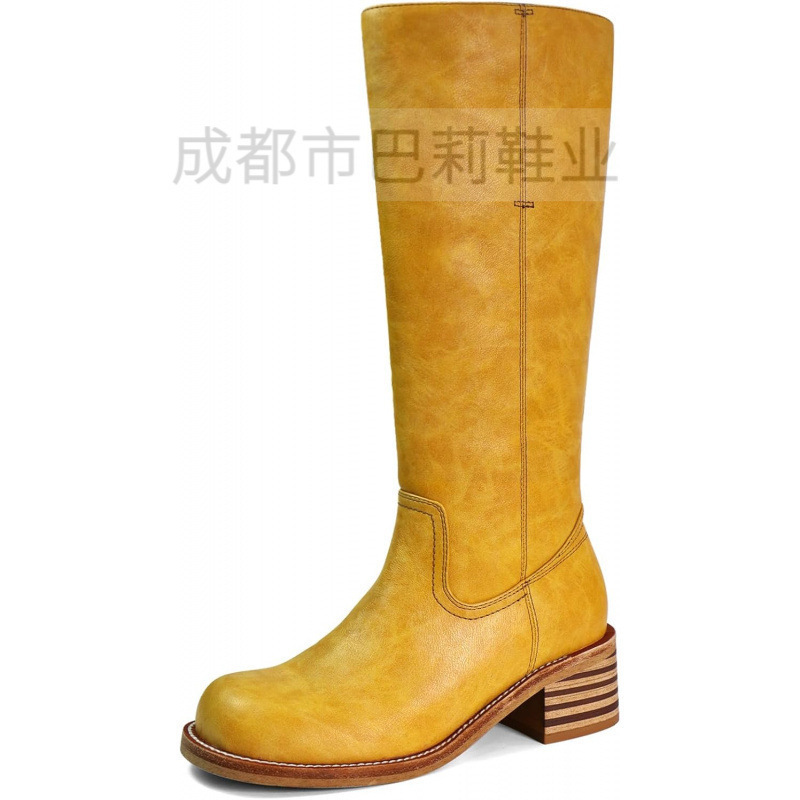 2026 Winter New Style Foreign Trade New European and American Long Boots 40-46 Large Size Retro Women's Campus Western Cowboy Boots 2026 Winter New Style Foreign Trade New European and American Long Boots 40-46 Large Size Retro Women's Campus Western Cowboy Boots