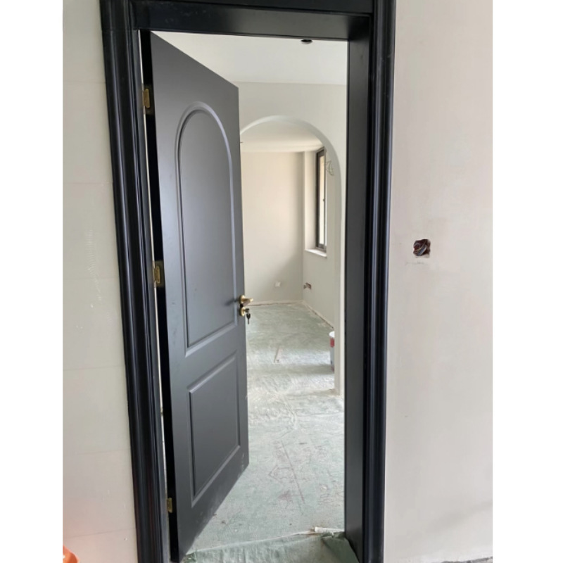 Black French retro bedroom door interior door paint wooden door arc arch door solid wood door American light luxury door