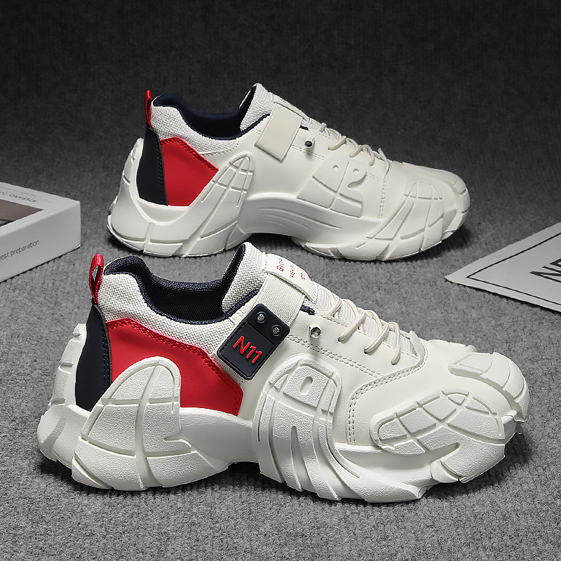 2025 otoño nuevos zapatos de skate casuales deportivos con suela gruesa zapatos de estilo de cuero de Hong Kong zapatos de pan de tamaño grande zapatos Gump zapatos para hombres