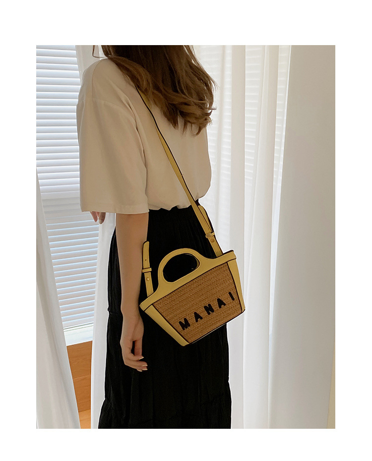 Top Handle Strap Type Straw Bag Bags Type Travel Occasion Women's Small Summer Straw Letter Vacation Open Straw Bag