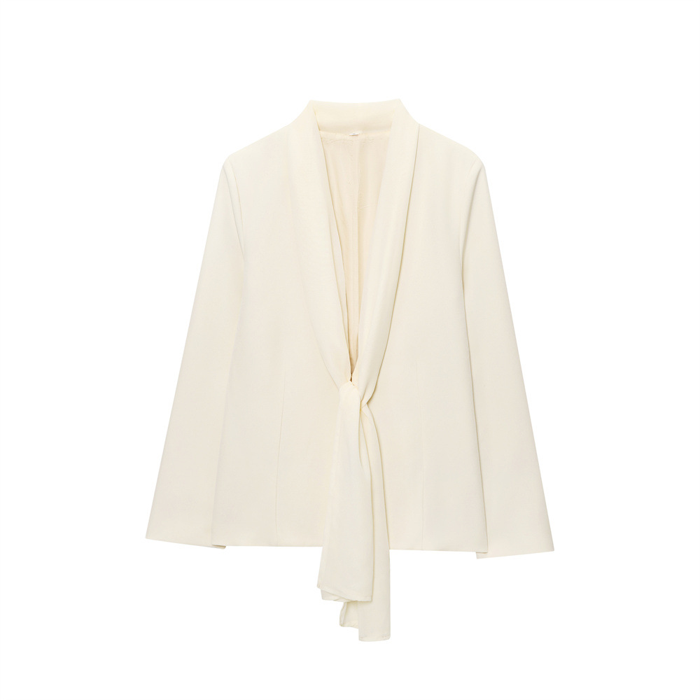 Women's Thin Scarf Turn-down Collar Coat High Waist Straight Pants