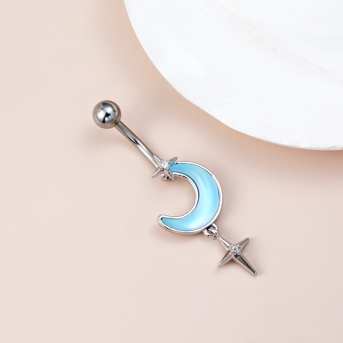 Gradient Navel Piercing Ring With Moon Star And Tassel Charm_voghion.com