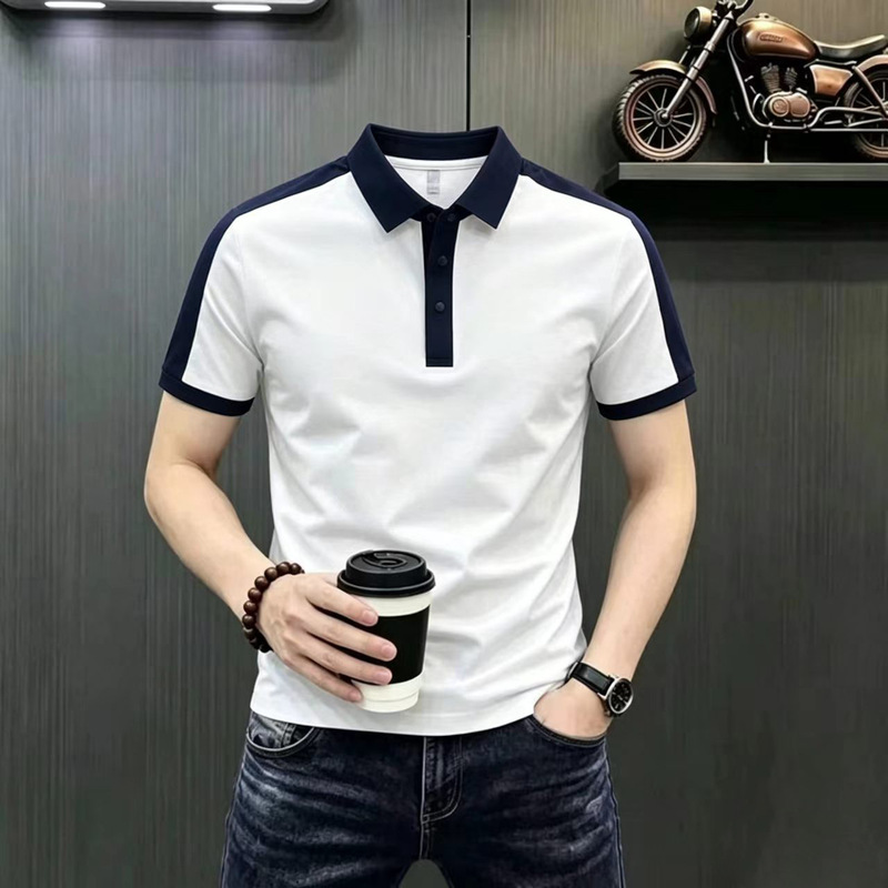 Men's High-End Seamless Short-Sleeve Polo Shirt 2026 Summer Thin Cool-Feel High-Elasticity Turn-Down Collar Half-Sleeve T-Shirt