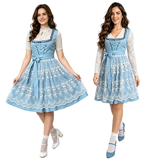 欧美啤酒节 Dirndl 礼服裙 浅蓝色蕾丝拼接 Dirndl 成人套装