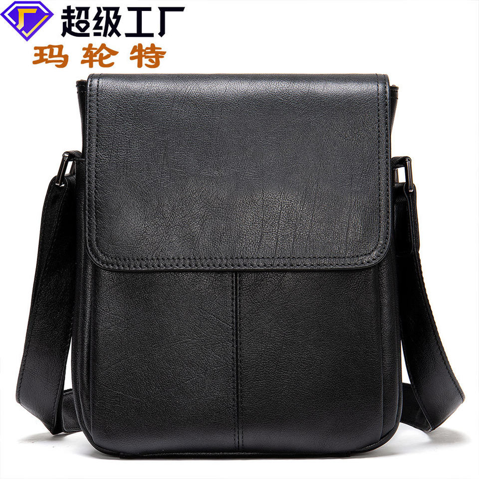 Túi đeo chéo nam da bò thật cao cấp phong cách công sở, túi đeo vai mềm mại đựng iPad 10 inch — đen