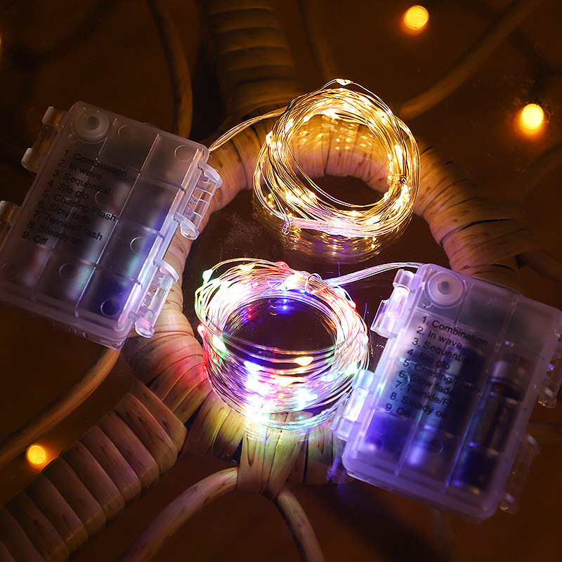 Nuevo LED caja de batería de control remoto cadena de lámpara de alambre de cobre decoración de atmósfera de vacaciones multiescena adecuada para la decoración de luces de color creativas