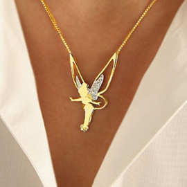 龙瑞 跨境新款天使项链 wish热卖镶钻天使翅膀项链魅力时尚饰品