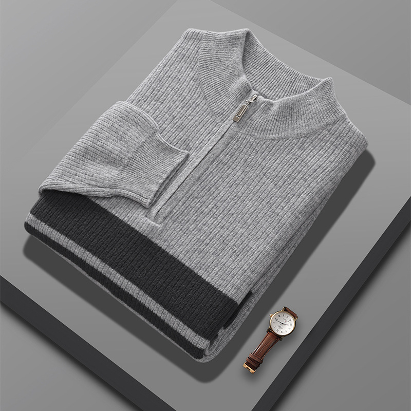 Suéter de Punto para Hombre de Lana con Cuello Medio Alto y Bloques de Color para Otoño e Invierno