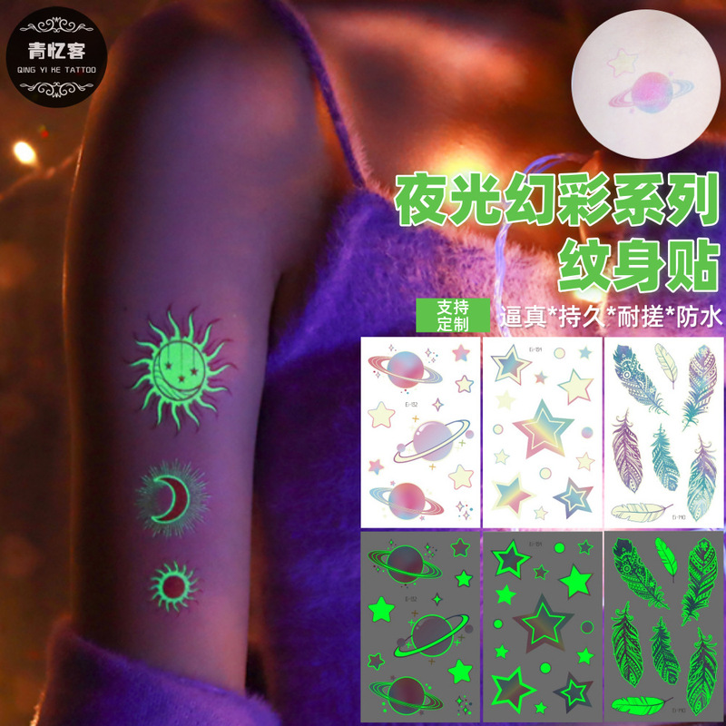 Cross-Border Supply Wholesale Luminous Temporary Tattoo Stickers Small Fresh Fashion Personalized Luminous Stickers Party