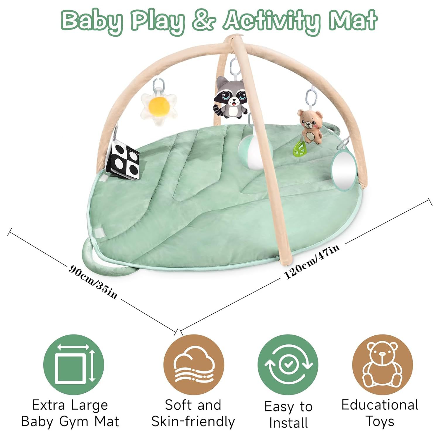 Baby Play Mat Extra Large Infant Tummy Time Mat Sensory Motor Skill Development Leaf Shape Baby Activity Mat
