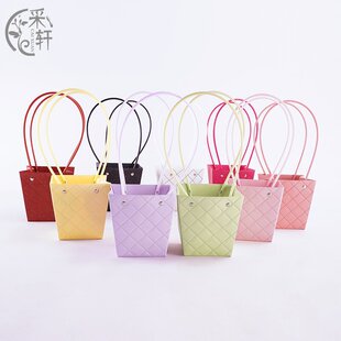 Caixuan Macaron Waterproof Paper Bag Diamond Plaid T2 Piece of Flower Mud Portable Flower Box Kraft Paper Bag