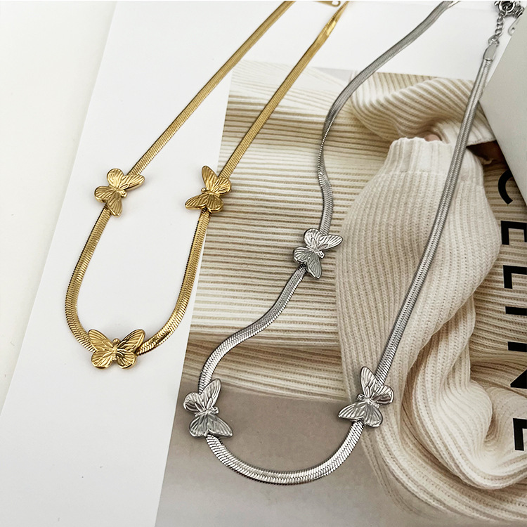 Titanium Steel Chain Material 1 Piece Quantity Wholesale Jewelry Elegant Butterfly Titanium Steel Necklace