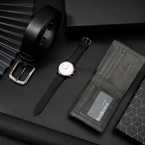 新款男士手表 休闲简约3件套手表套装礼盒男款腕表钱包腰带代发