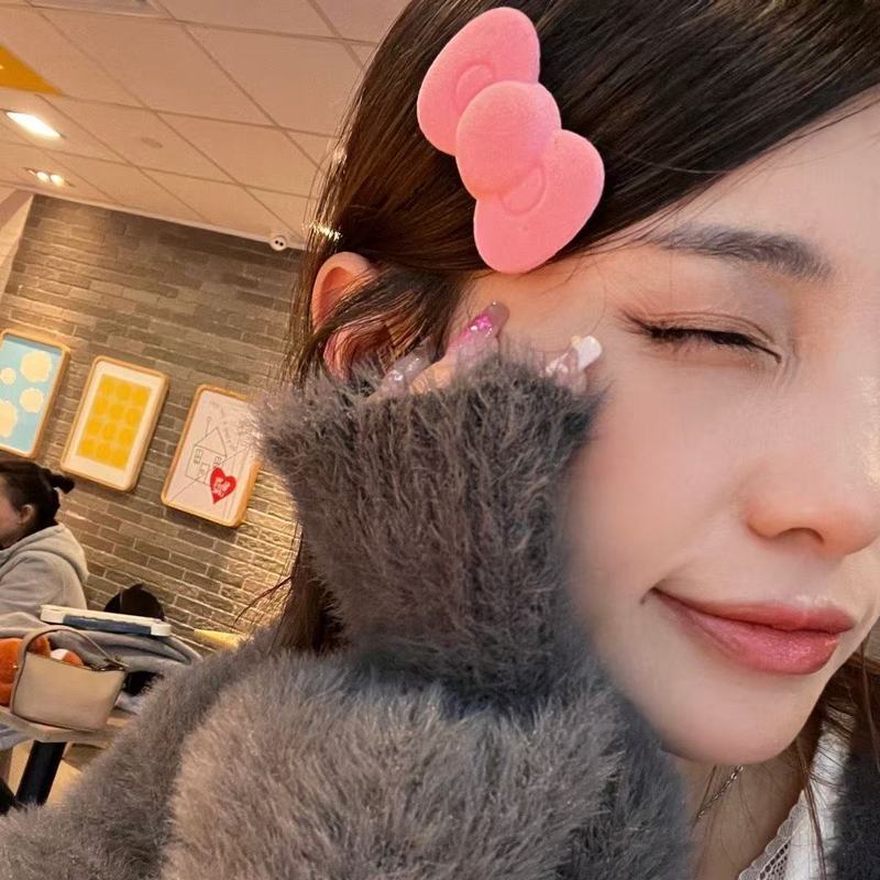 バラの少女感植毛ヘアピン高颜値雰囲気感前髪サイドクリップ甘い大きな蝶結び髪飾り|undefined