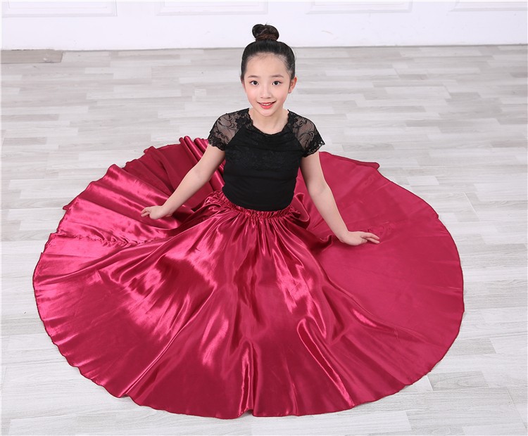 Ropa de rendimiento de media longitud para niños Falda de corrida de toros española Falda de baile grande falda de swing grande para niña abriendo danza ropa de baile para niños