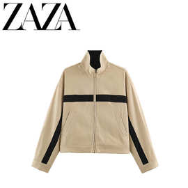 ZAZA 自制欧美风 批发女装 时尚百搭气质休闲 立领撞色拉链夹克