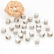 不锈钢方形串珠diy激光雕刻26个字母通孔珠方块项链手链手绳diy