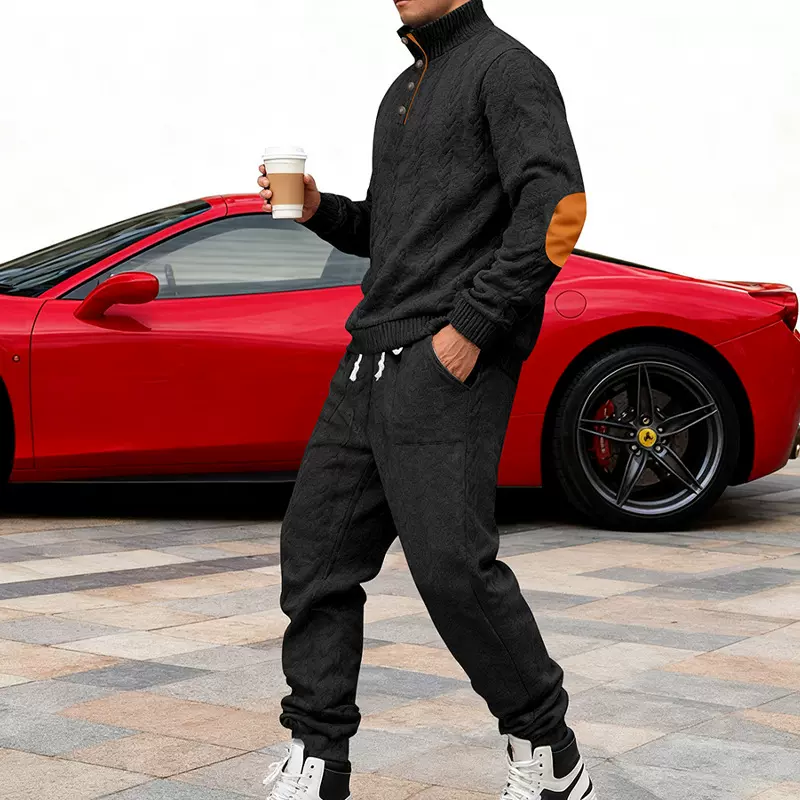 韩系修身男士休闲运动套装 潮流刺绣设计青年出街运动两件套男装