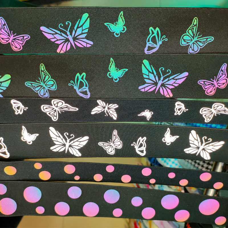 工厂反光logo印花内衣内裤瑜伽裤用裤头带平纹提花弹力织带松紧带