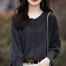 一衣两穿2025春季新款蝙蝠袖针织开衫女短款宽松百搭棉线外套