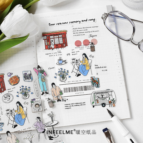 Infeel.me PET stickers Four Seasons Scenery and Song Series 4 types of handbook collage character material stickers