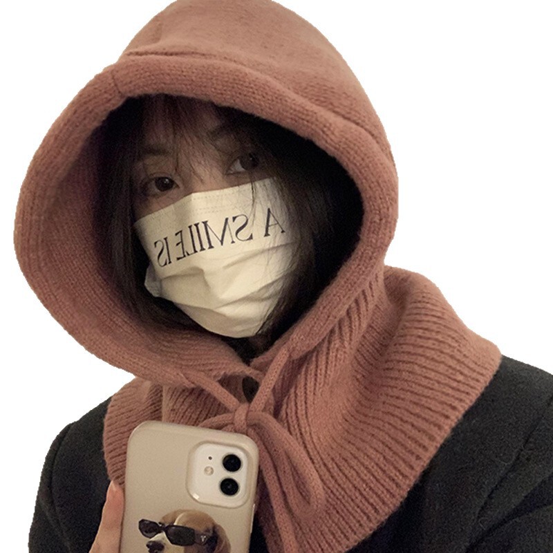 冬季韩版时尚披肩帽女防寒保暖帽子围脖一体情侣款护耳毛线针织帽|undefined