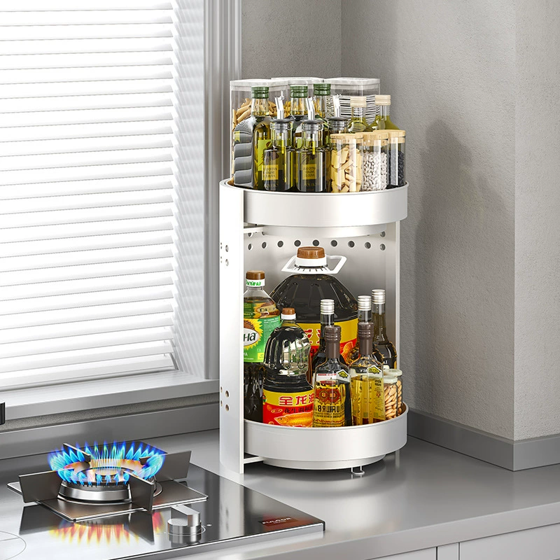 Kitchen spice rack can rotate double-layer countertop corner storage rack to store multi-functional tray spice rack storage box