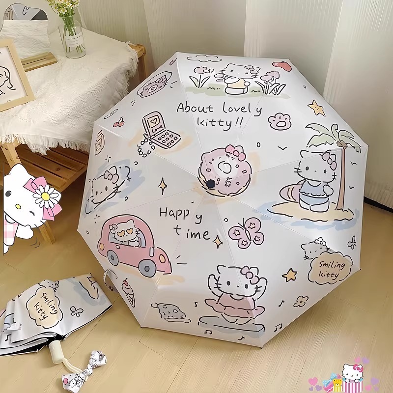 ハローキティ ハローキティ 全自動漫画傘 女性用 晴雨兼用 小型高価値ビニール日傘|undefined