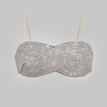 路秋国辣妹欧美女装上衣水钻交叉抹胸背心性感镶钻亮闪上衣DB1847