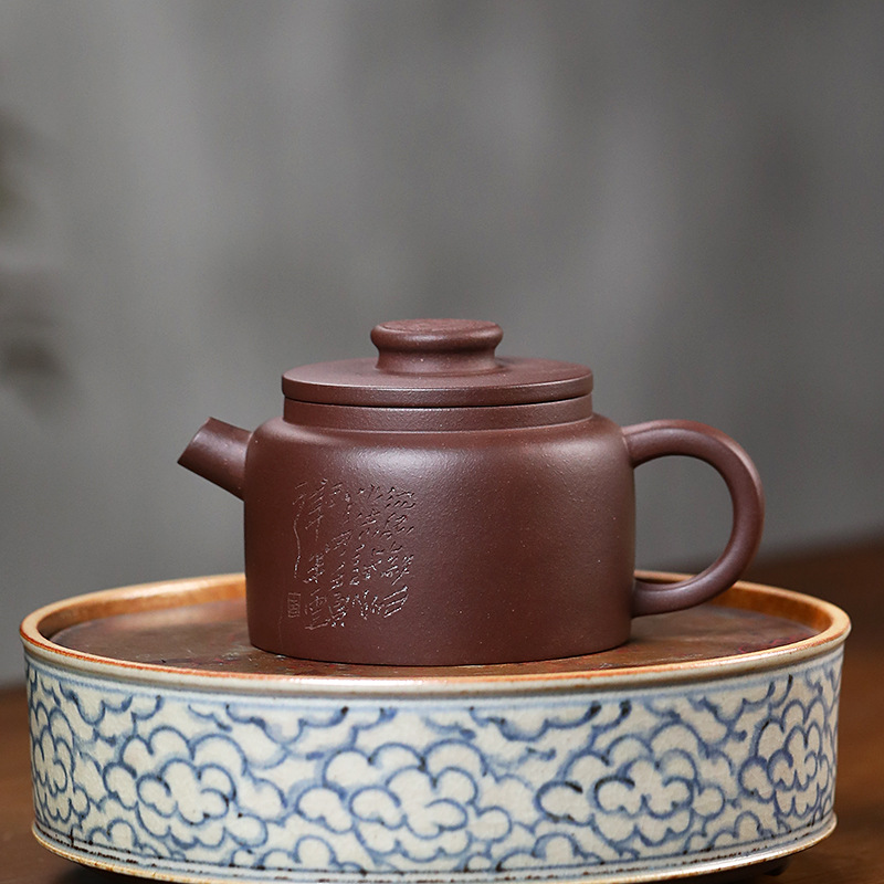 源头批发紫砂壶宜兴纯手工刻字原矿紫泥泡茶壶球孔小轮珠功夫茶具