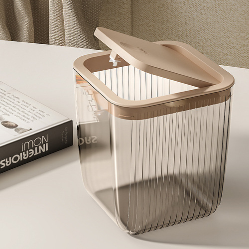 Desktop trash can light luxury Nordic style kitchen push-type flip-top office home living room transparent mini wastebasket