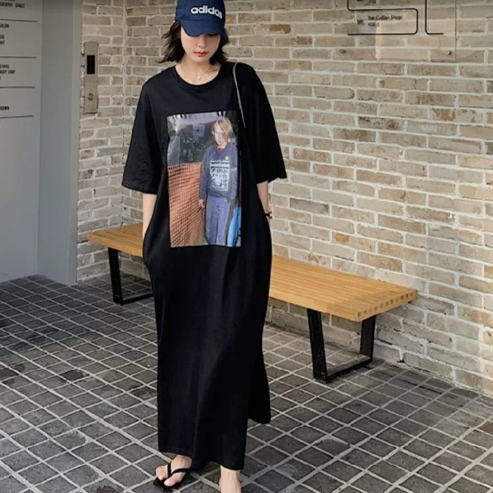 Летняя футболка-платье, повседневный оверсайз, расслабленный покрой, короткий рукав, стиль пижамы