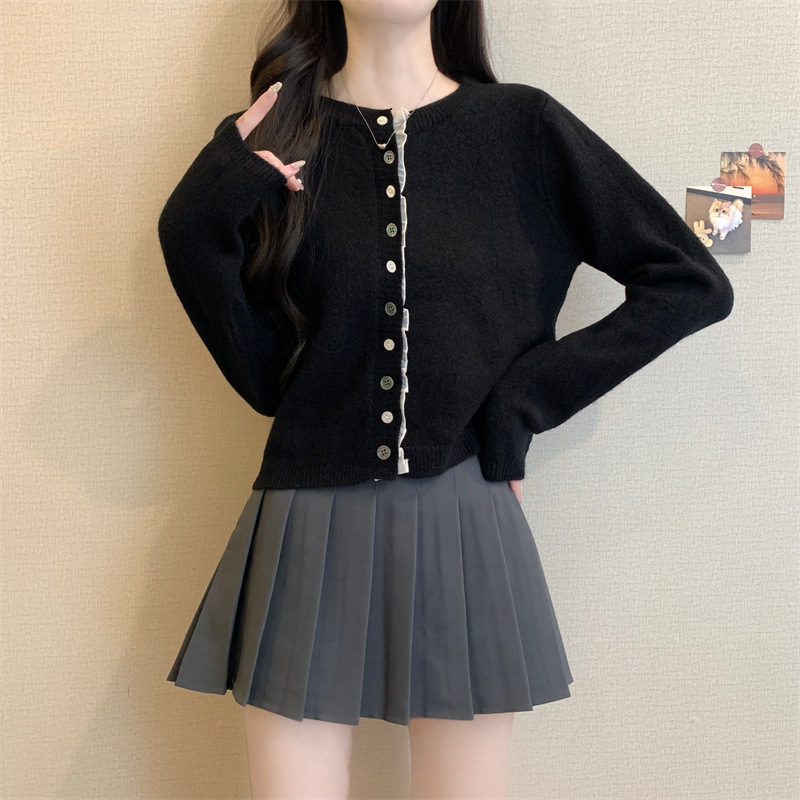 Cárdigan de punto con diseño de costura de encaje coreano 2025 primavera y otoño nuevo estilo suave y ceroso pequeño suéter abrigo mujer image 5