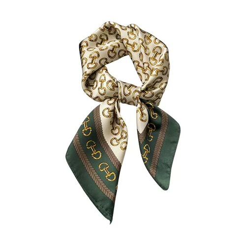 Metal horseshoe chain simulation silk 70 printed square scarf, elegant temperament matches professional shirt, silk tie, women's hair tie