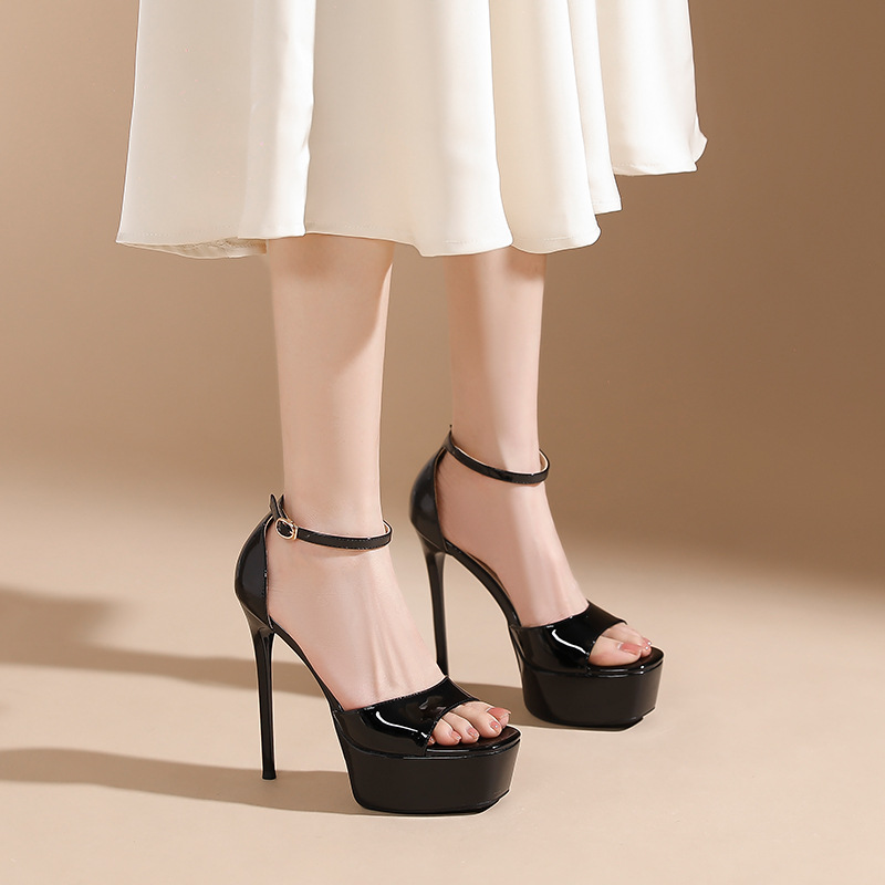 Giày sandal cao gót hở mũi quai một chữ, gót nhọn 12 cm, thoáng khí — Hình khỏa thân-12cm