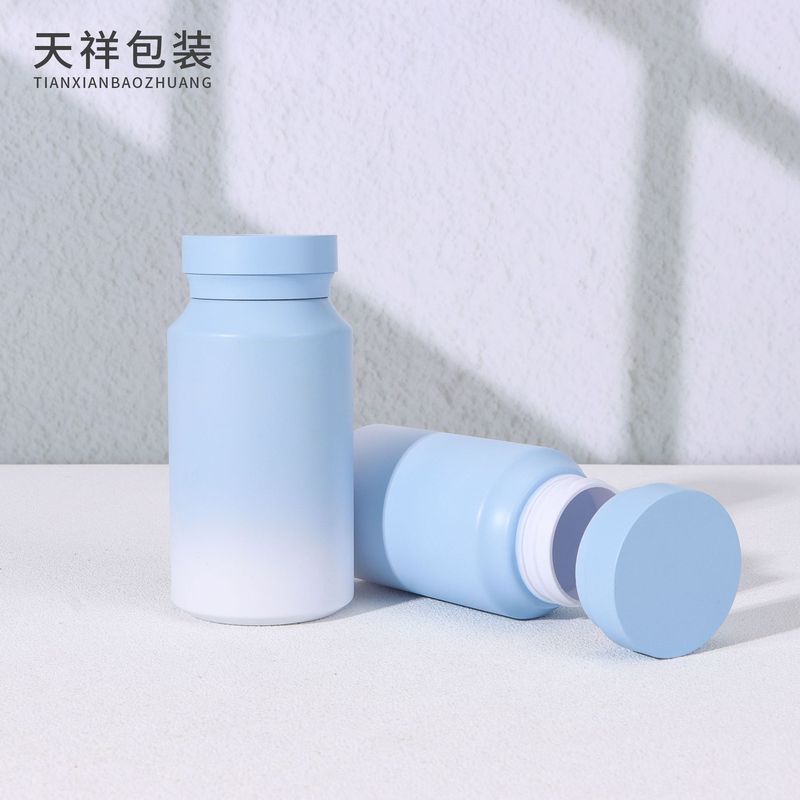 现货120ml保健品瓶糖果压片固体粉剂胶囊渐变浅蓝PET食品级塑料瓶|undefined