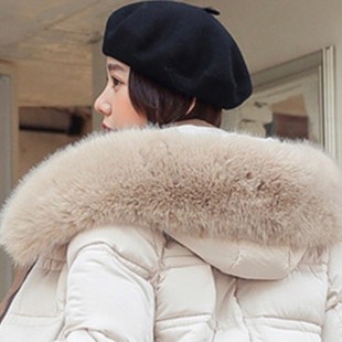 Faux Fur Collar Cotton-Padded down Jacket with Detachable 7-Button Solid Color Fur Collar, Smooth, Soft, and with a Delicate Sheen