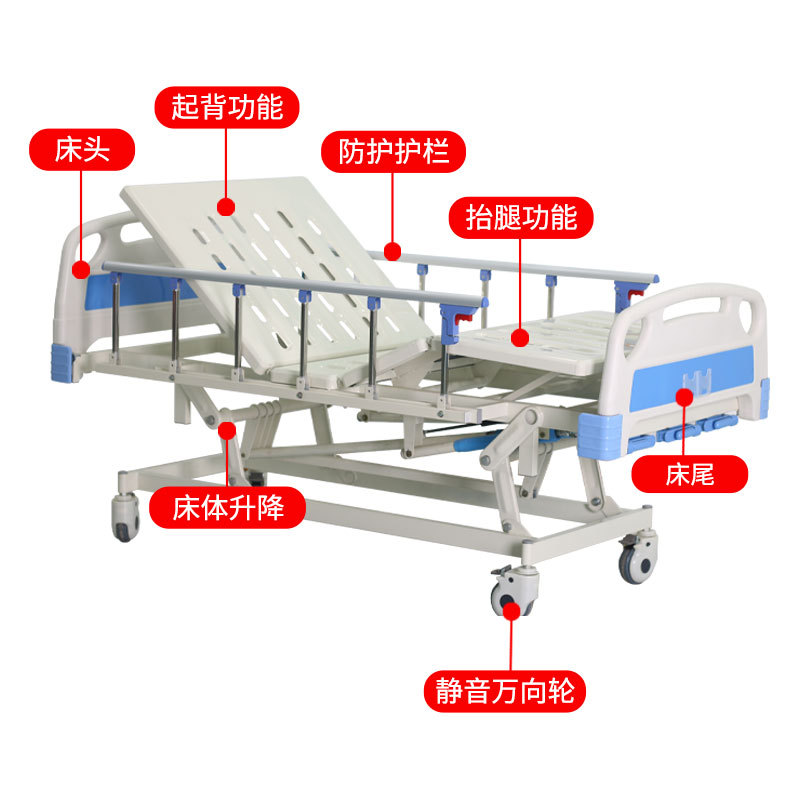 Cama de enfermería manual de tres sacudidas, cama de enfermería multifuncional para ancianos para personas con discapacidad paralizadas en hogares de ancianos image 2