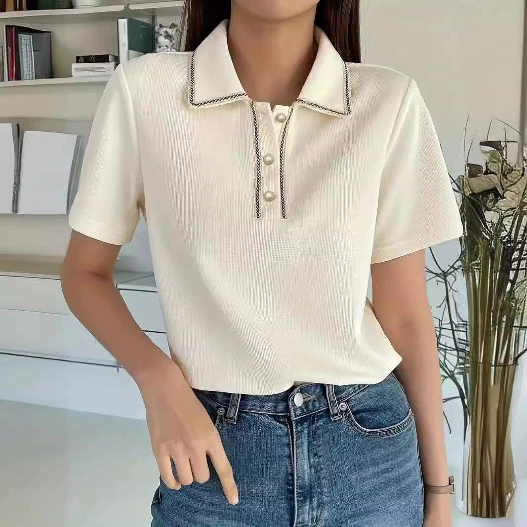 2024 внешнеторговая женская одежда трансграничная wish Европа и США Amazon сплошной цвет пуговицы пуговицы с короткими рукавами рубашка поло