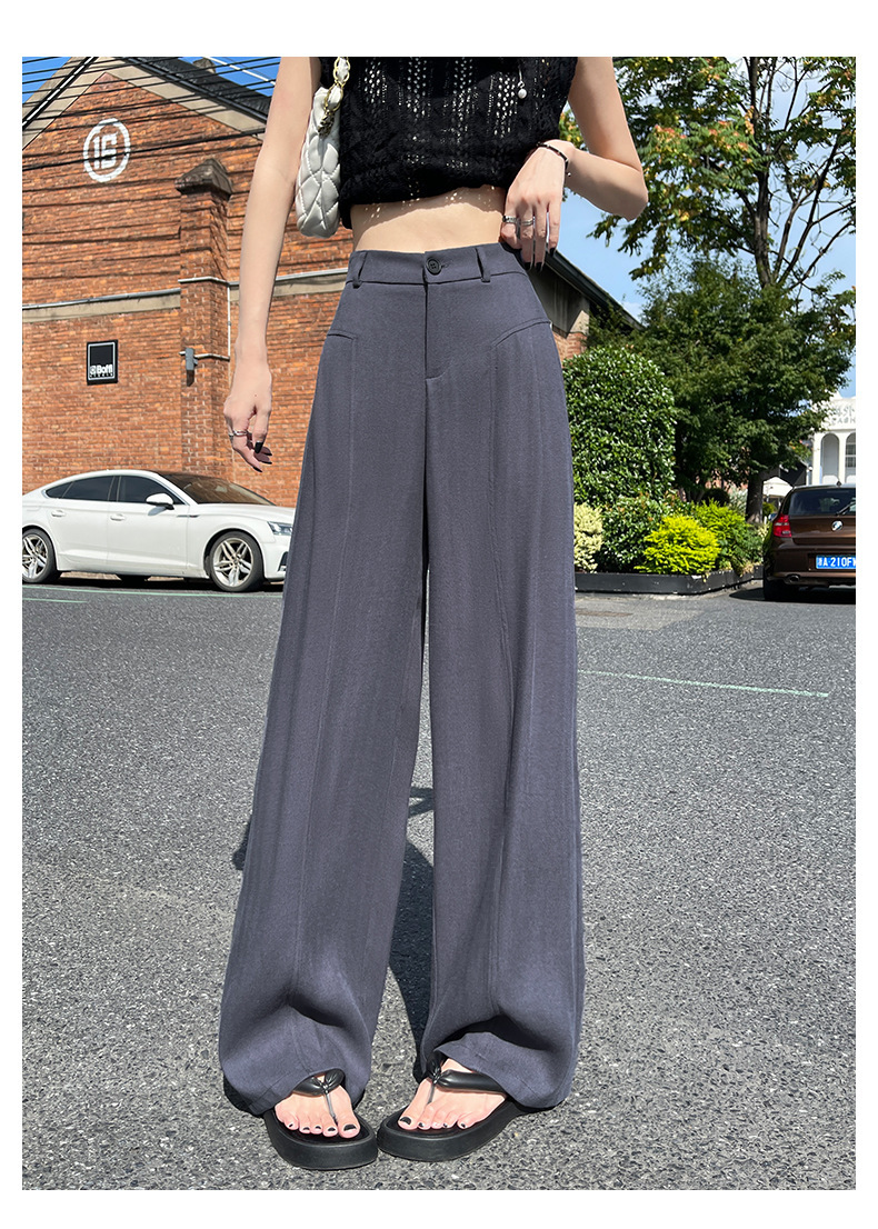 Quần culottes nữ ống rộng vải linen phối sọc, cạp cao dáng suông — Sâu Xám - Cao chi tiết 21