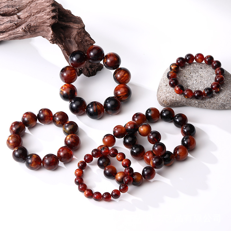 厂家批发黑金沙金丝海柳金龙血脂手串树脂工艺直播源头直供