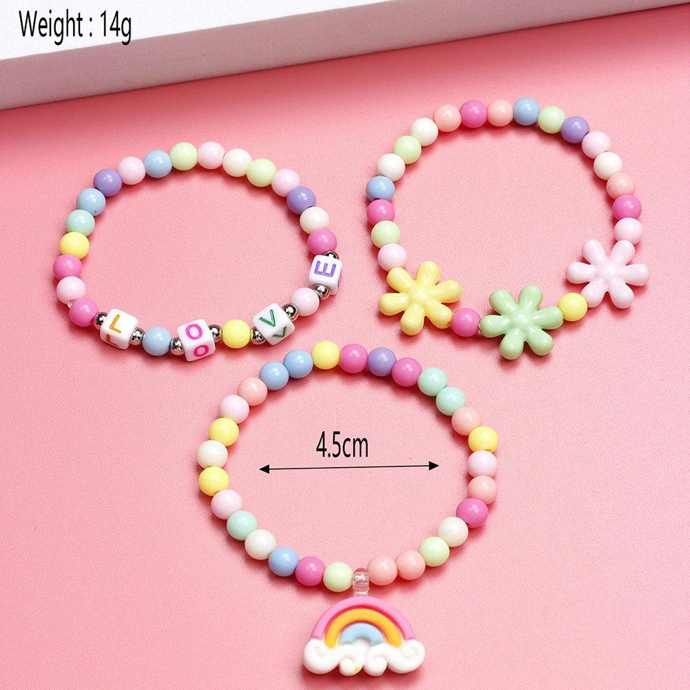 Cartoon Style Rainbow Flower Plastic Beaded Bracelets display picture 5