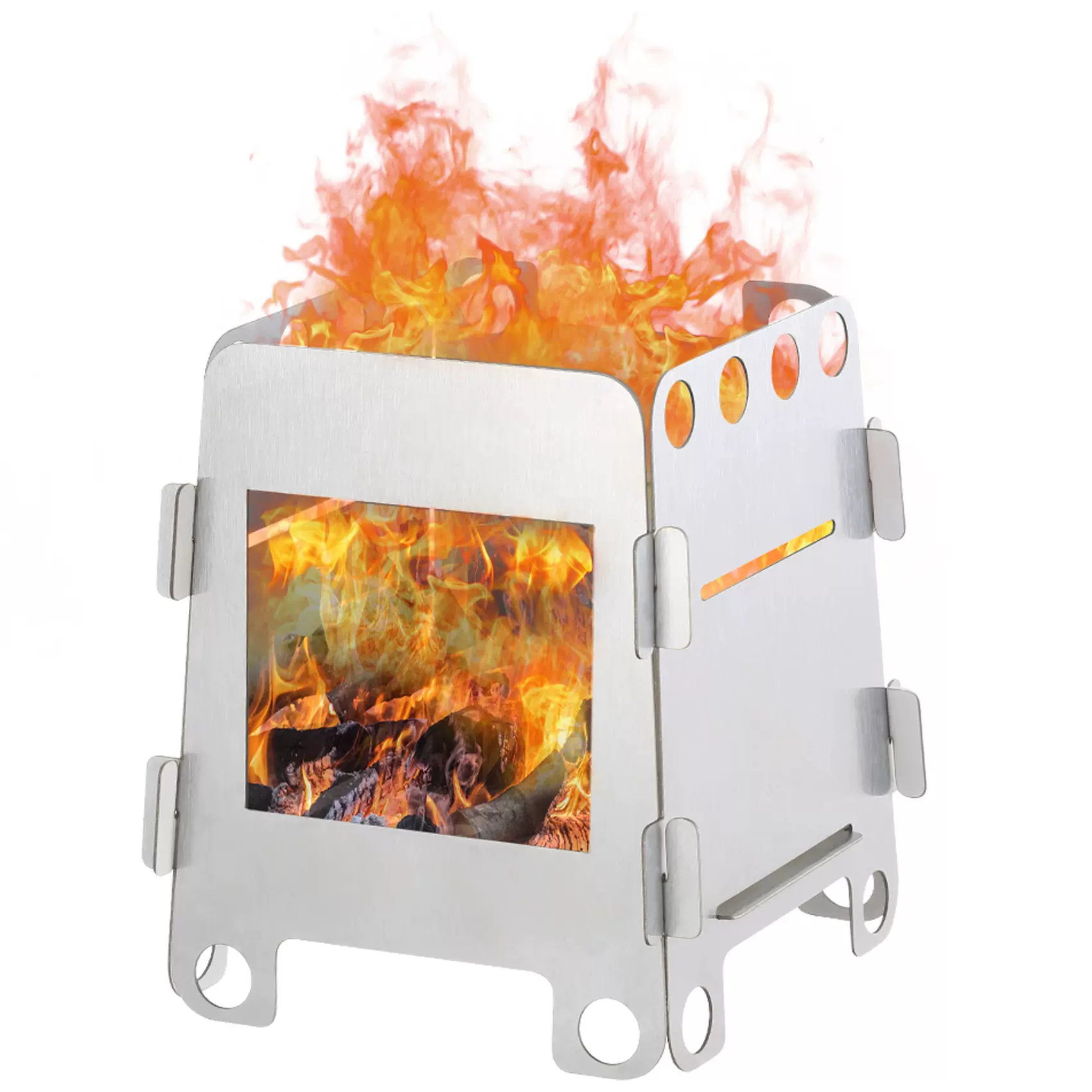 现货不锈钢卡片酒精柴火炉户外野炊可拆卸烧烤炉便携取暖火炉批发