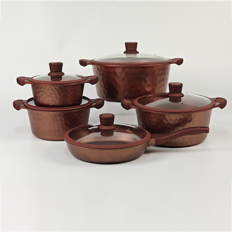 Juego de ollas y sartenes antiadherentes DONNOR Qili de 10 piezas, olla de aluminio fundido a presión con revestimiento de mármol y granito.