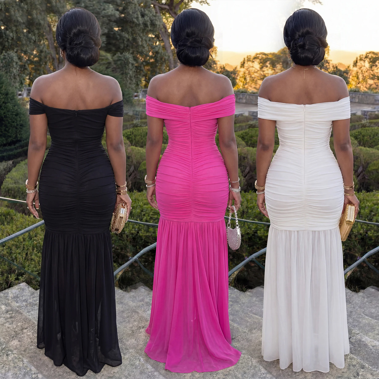 C7660 Aliexpress transfronterizo amazon ropa de moda europea y americana de mujer sexy malla de color sólido vestido de cintura image 3
