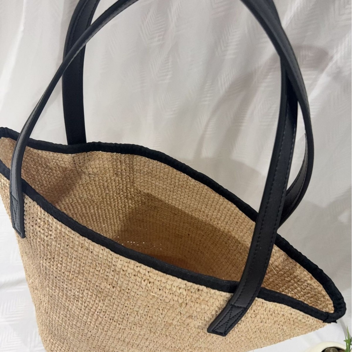 Japanese Style Raffia Minimalist Handmade Woven Straw Bag, Beach Vacation Tote, Women's Genuine Leather Handbag & Shoulder Bag - Thumbnail 3
